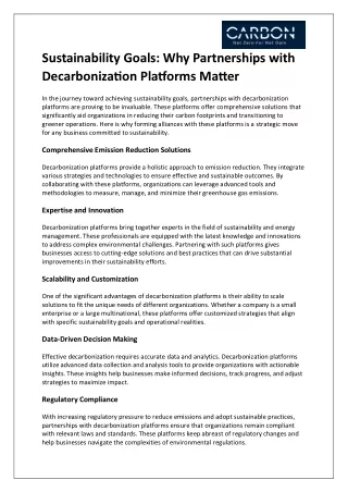 Sustainability Goals: Why Partnerships with Decarbonization Platform Matter