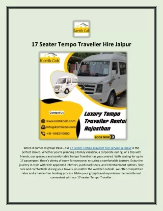 17 Seater Tempo Traveller Hire Jaipur