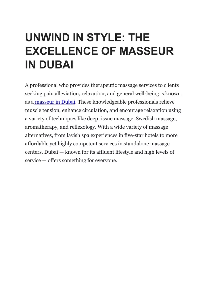 unwind in style the excellence of masseur in dubai