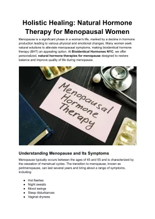 Holistic Healing: Natural Hormone Therapy for Menopausal Women