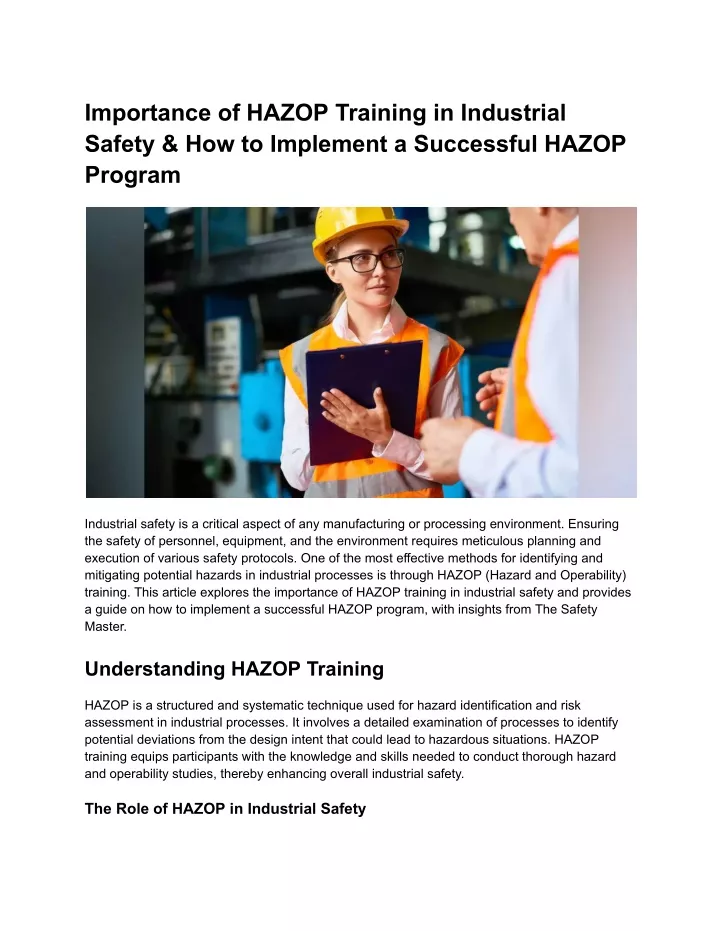 importance of hazop training in industrial safety