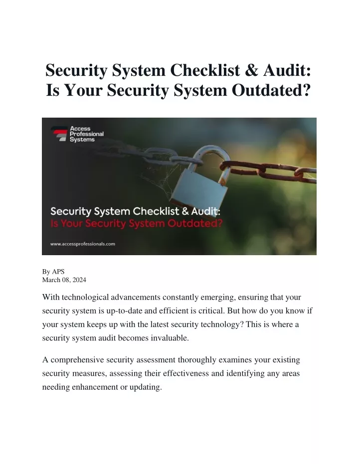 security system checklist audit is your security system outdated