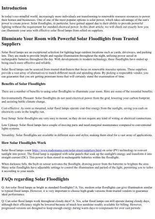 Brighten Your Room with Powerful Solar Floodlights from Trusted Distributors