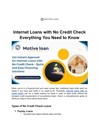 Secure Fast Loans No Credit Check at Motive Loan Your Trusted Financial Partner