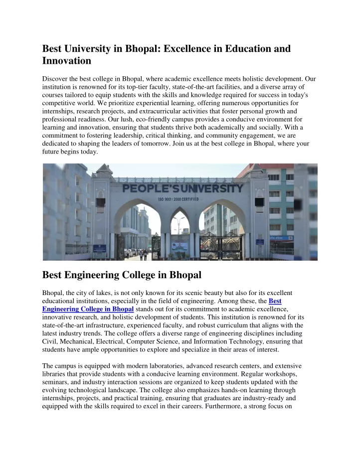 best university in bhopal excellence in education