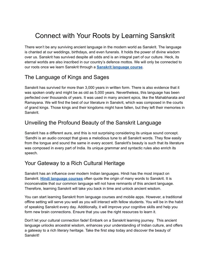 connect with your roots by learning sanskrit