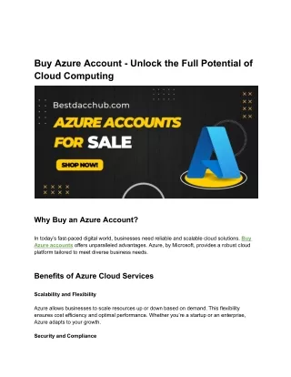 Buy Azure Accounts - Cheap Price & Instant Delivery 2024