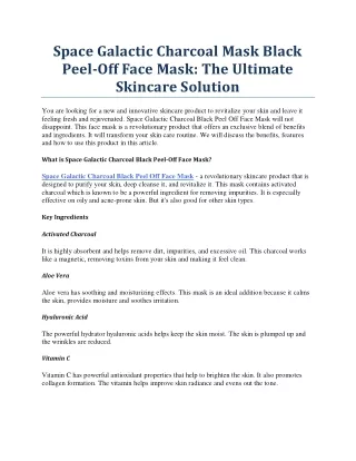 Space Galactic Charcoal Mask Black Peel