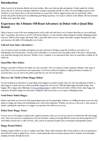 Experience the Ultimate Off-Road Adventure in Dubai with a Quad Bike Rental