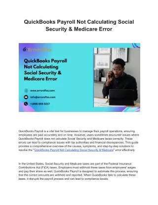 QuickBooks Payroll Not Calculating Social Security & Medicare Error