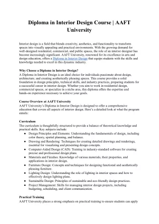 diploma in interior design course aaft university