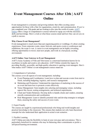 Event Management Courses After 12th | AAFT Online