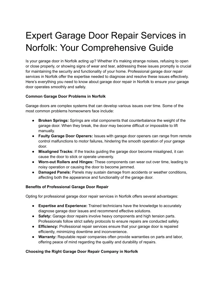 expert garage door repair services in norfolk