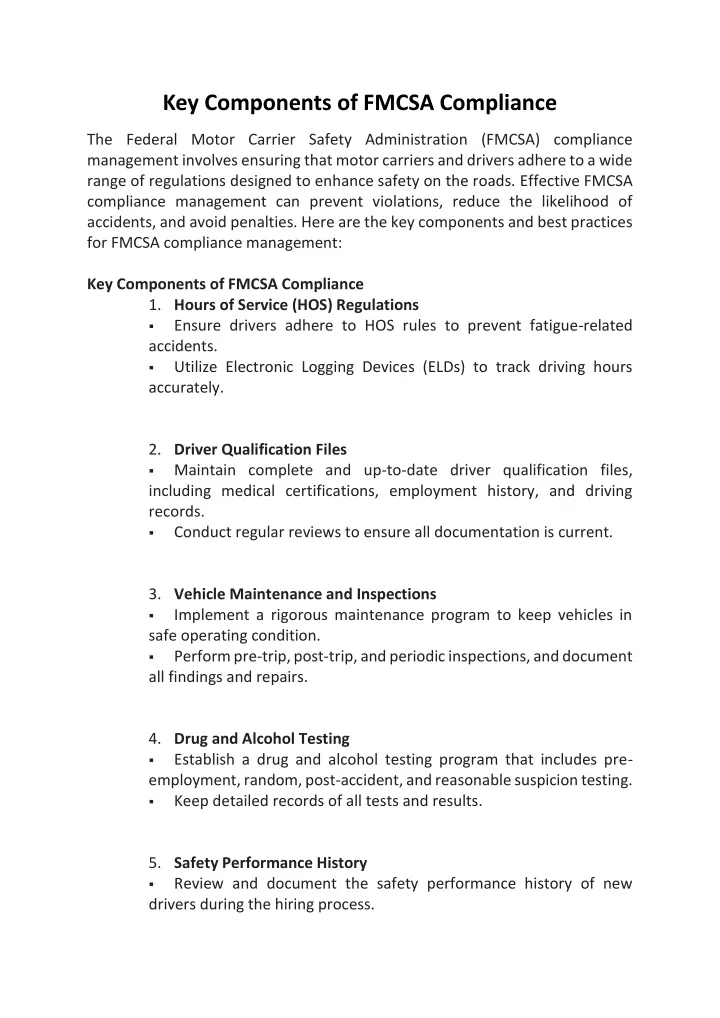 key components of fmcsa compliance