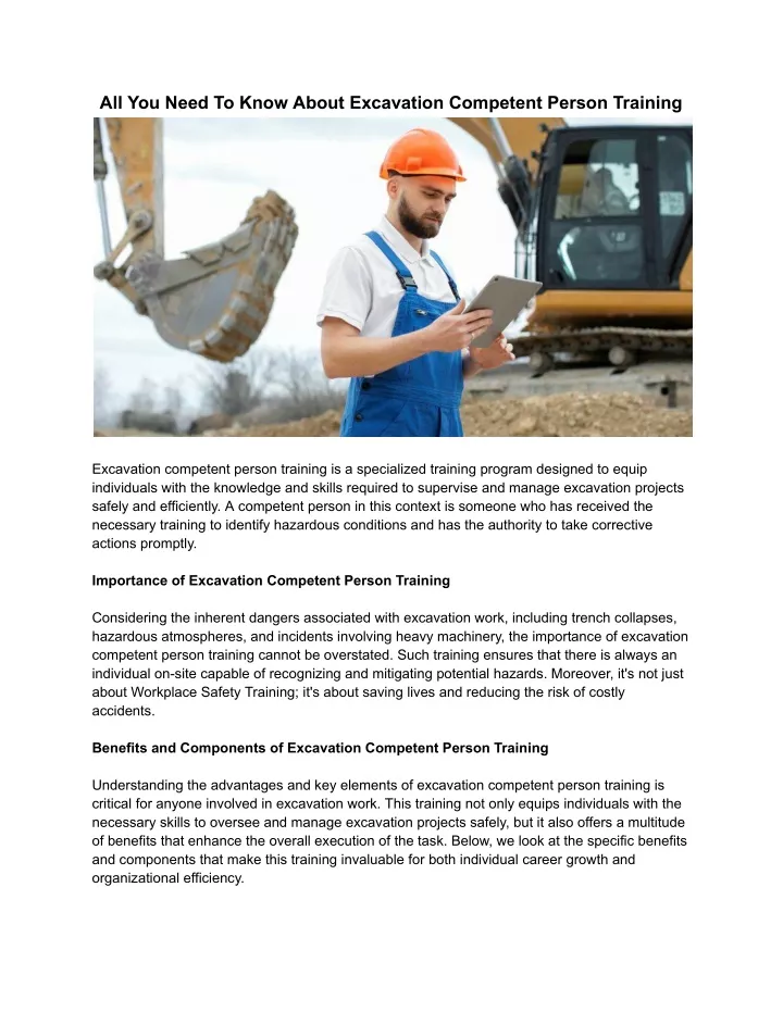 PPT - All You Need To Know About Excavation Competent Person Training ...