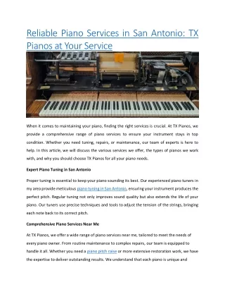 Reliable Piano Services in San Antonio