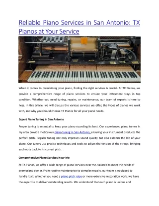 Reliable Piano Services in San Antonio