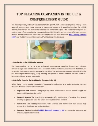 Top Cleaning Companies in the UK: A Comprehensive Guide