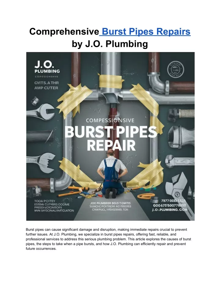 comprehensive burst pipes repairs by j o plumbing