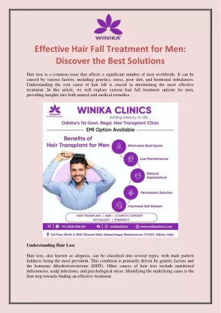 Effective Hair Fall Treatment for Men Discover the Best Solutions