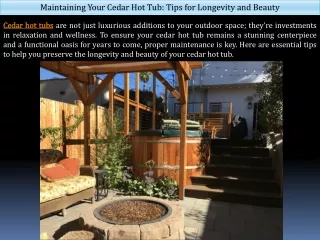 Maintaining Your Cedar Hot Tub: Tips for Longevity and Beauty