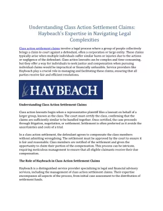 Understanding Class Action Settlement Claims Haybeach's Expertise in Navigating Legal Complexities