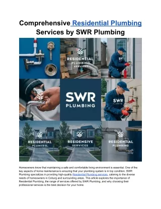 Comprehensive Residential Plumbing Services by SWR Plumbing