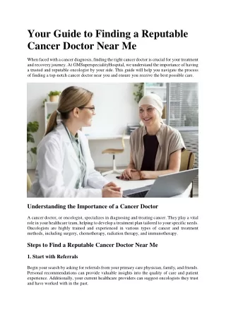 Your Guide to Finding a Reputable Cancer Doctor Near Me