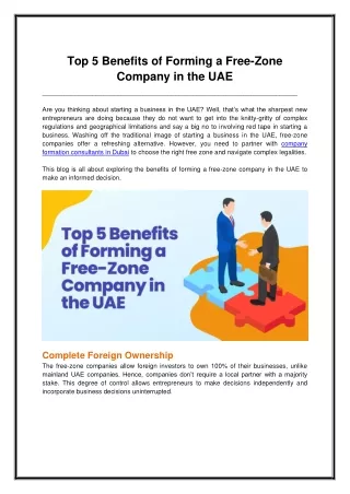 Top 5 Benefits of Forming A Free-Zone Company In The UAE