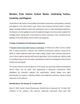 Blenders Pride Fashion Festival Weeks Celebrating Fashion, Creativity, and Elegance