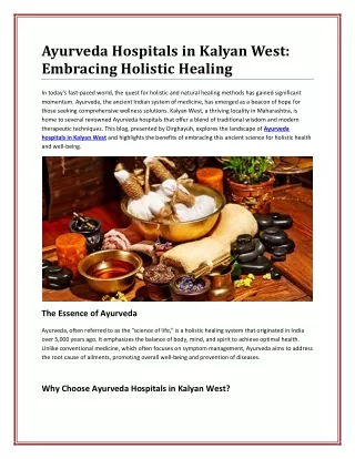 Comprehensive Healing: Ayurveda Hospitals in Kalyan West