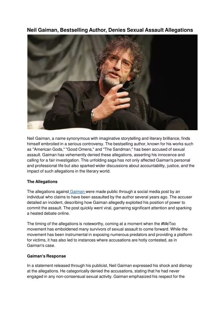 PPT Neil Gaiman, Bestselling Author, Denies Sexual Assault