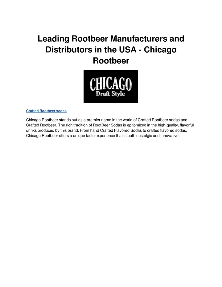 leading rootbeer manufacturers and distributors in the usa chicago rootbeer