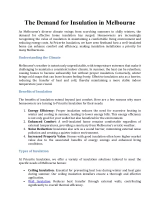 the demand for insulation in melbourne
