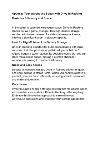 Drive-In Racking is a high-density storage solution