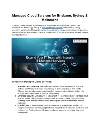 Managed Cloud Services for Brisbane, Sydney & Melbourne