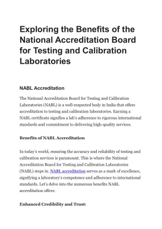 Exploring the Benefits of the National Accreditation Board for Testing and Calibration Laboratories