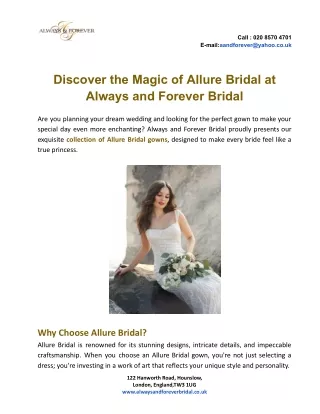 Discover the Magic of Allure Bridal at Always and Forever Bridal