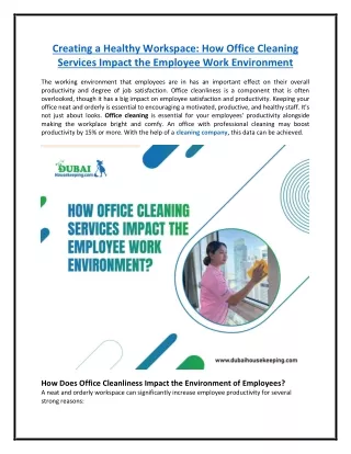 How Office Cleaning Services Impact the Employee Work Environment