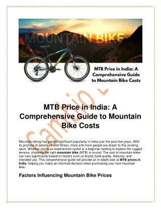 MTB Price in India: Guide to Mountain Bike Costs - Cambio Bike