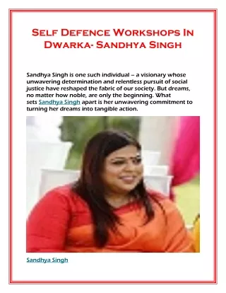 Self Defence Workshops In Dwarka- Sandhya Singh