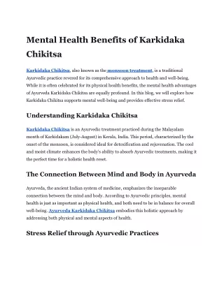 Mental Health Benefits of Karkidaka Chikitsa