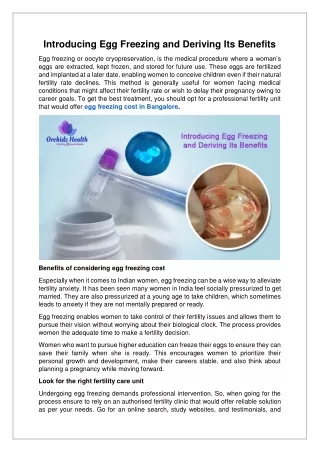 Introducing Egg Freezing and Deriving Its Benefits