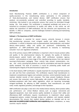 introduction good manufacturing practices