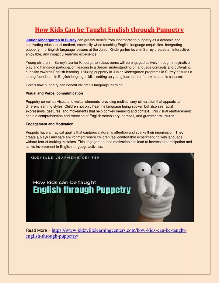 how kids can be taught english through puppetry