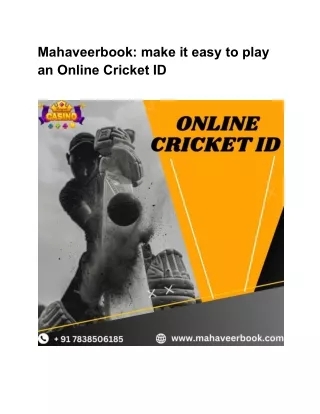 Mahaveerbook: make itExperience the exciteme easy to play an Online Cricket ID