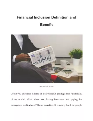 Jed Anthony Ariens | Financial Inclusion Definition and Benefits