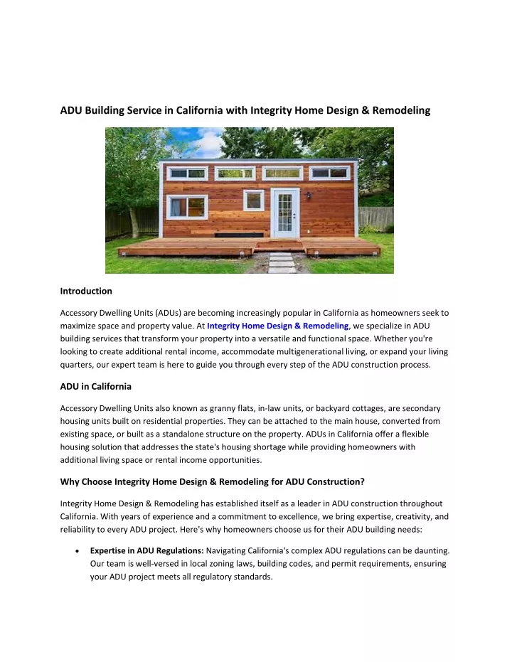 adu building service in california with integrity