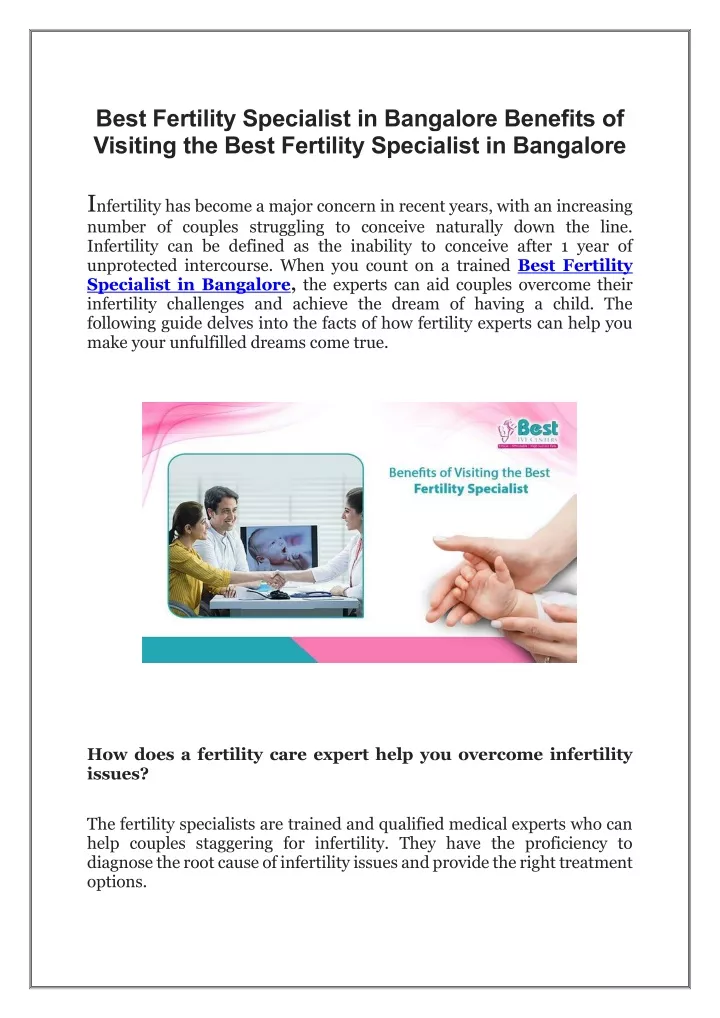 best fertility specialist in bangalore benefits