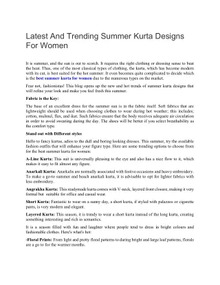 Latest And Trending Summer Kurta Designs For Women